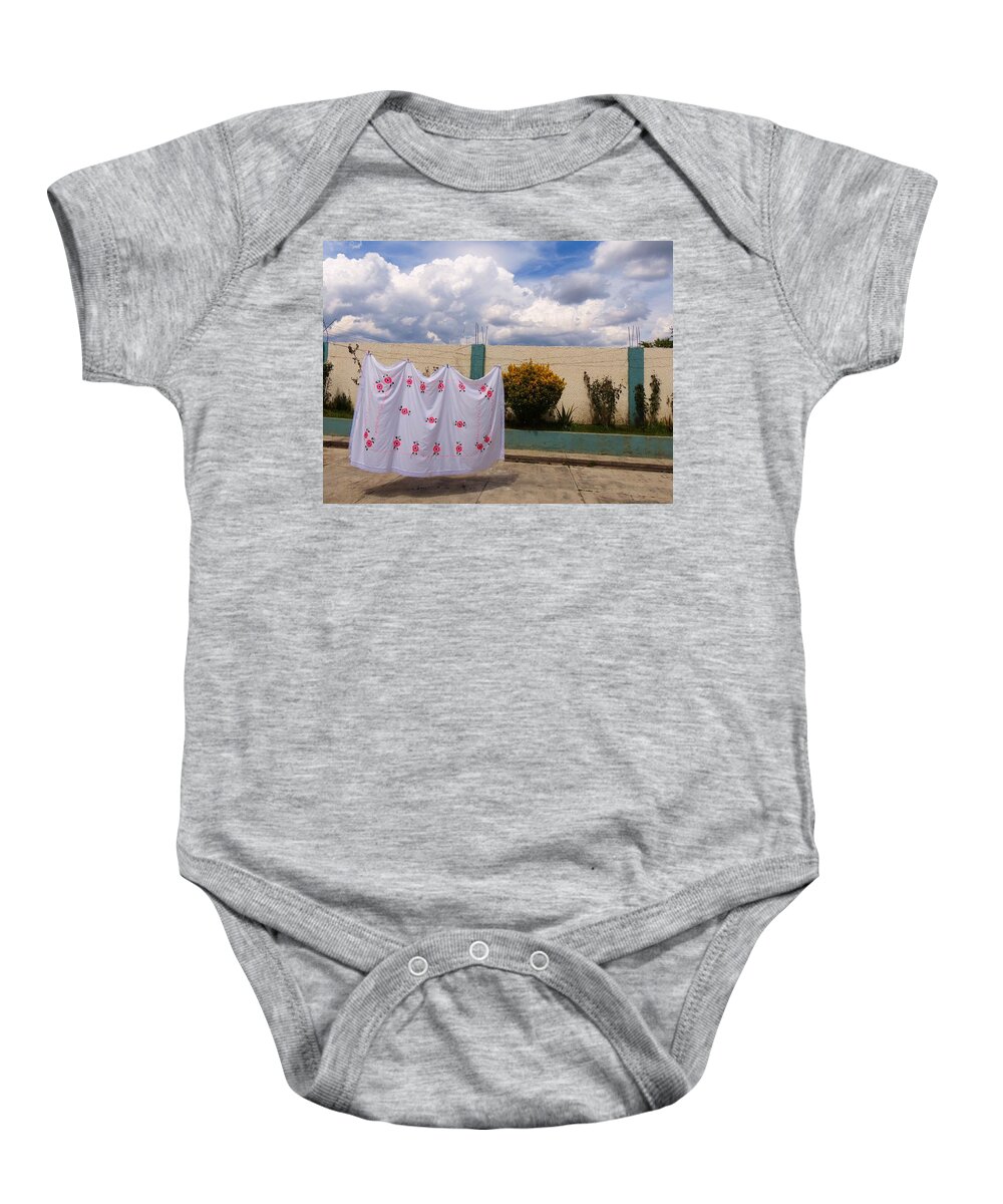 Laundry Baby Onesie featuring the photograph Flowered Sheets by Rosanne Licciardi