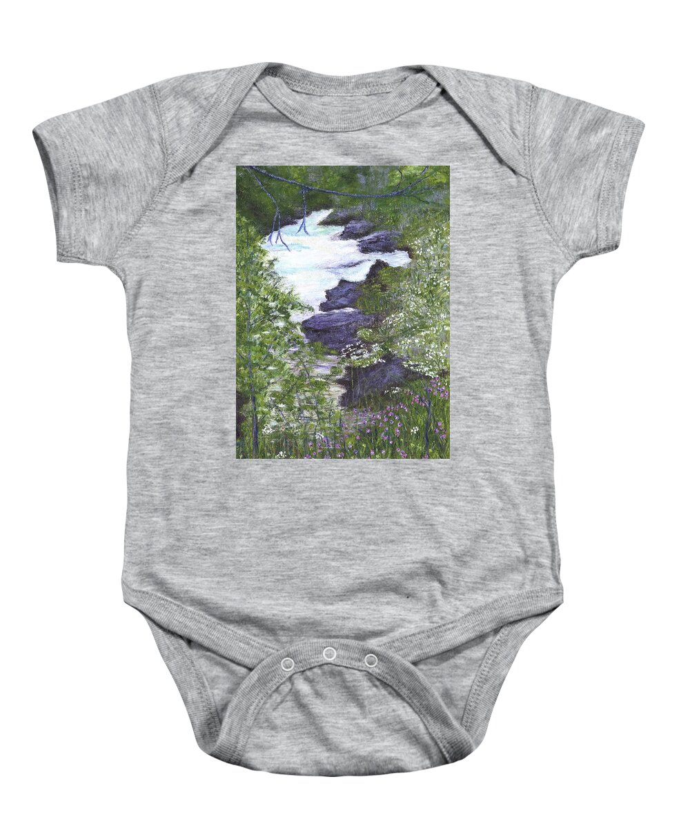 Mountain Stream Baby Onesie featuring the painting Flowers of Spring by Alice Faber