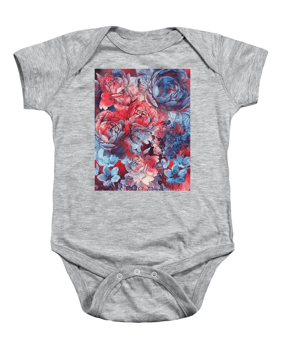 Flower Baby Onesie featuring the digital art Flowers Red And Blue Pattern by Justyna Jaszke JBJart