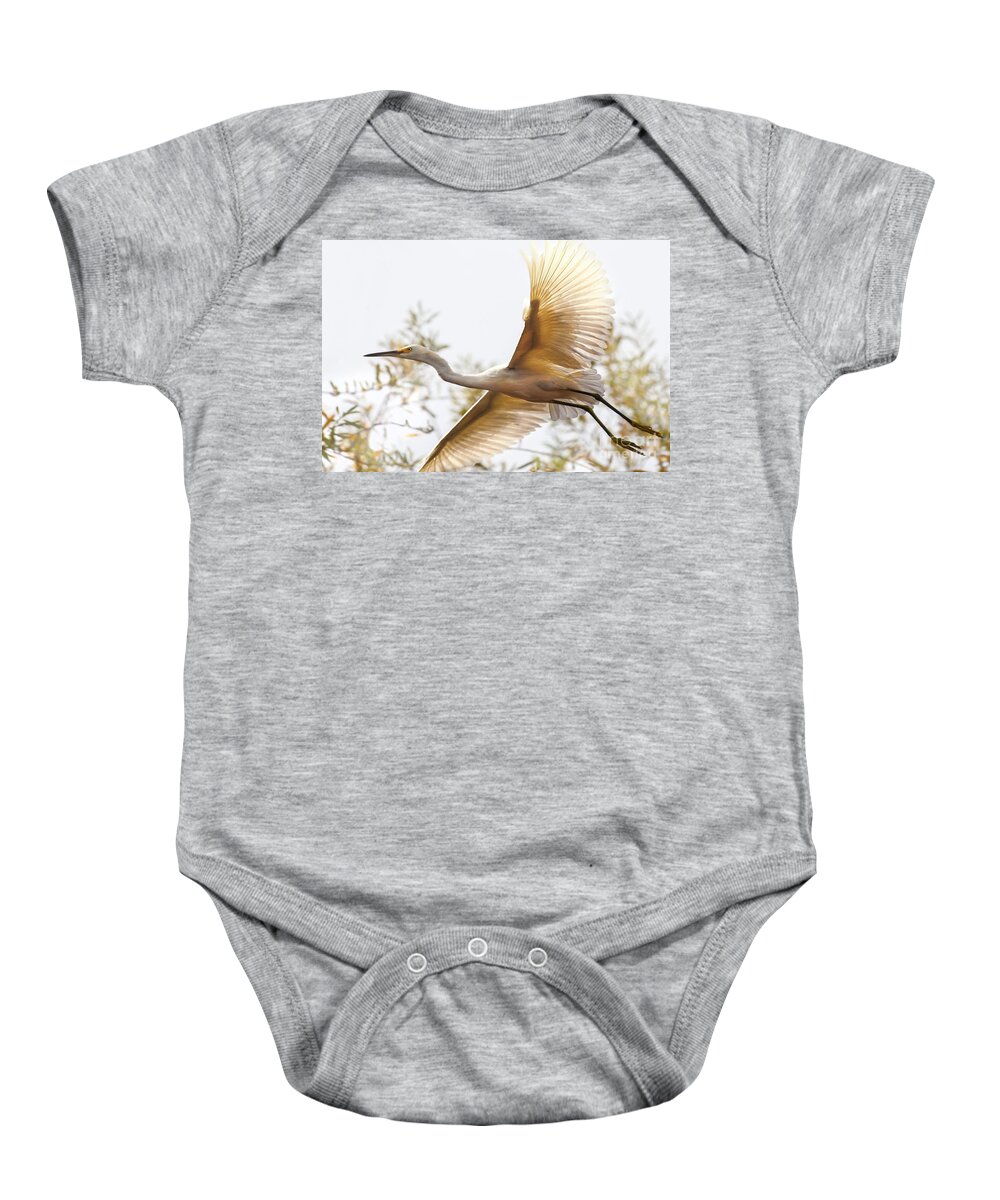 Egret Photography Baby Onesie featuring the photograph Flying Egret by Jerry Cowart