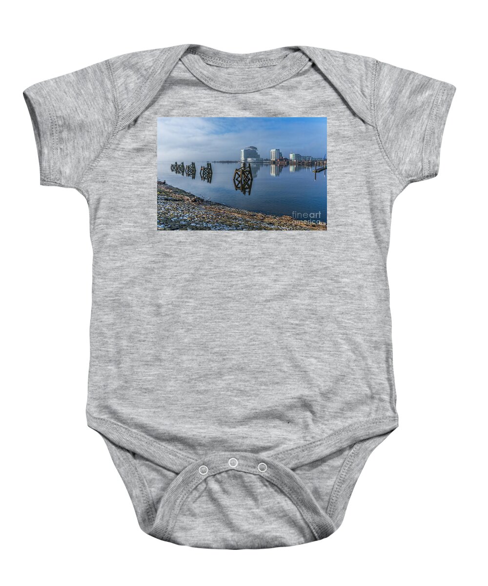 Cardiff Bay Baby Onesie featuring the photograph Fog In The Bay 1 by Steve Purnell