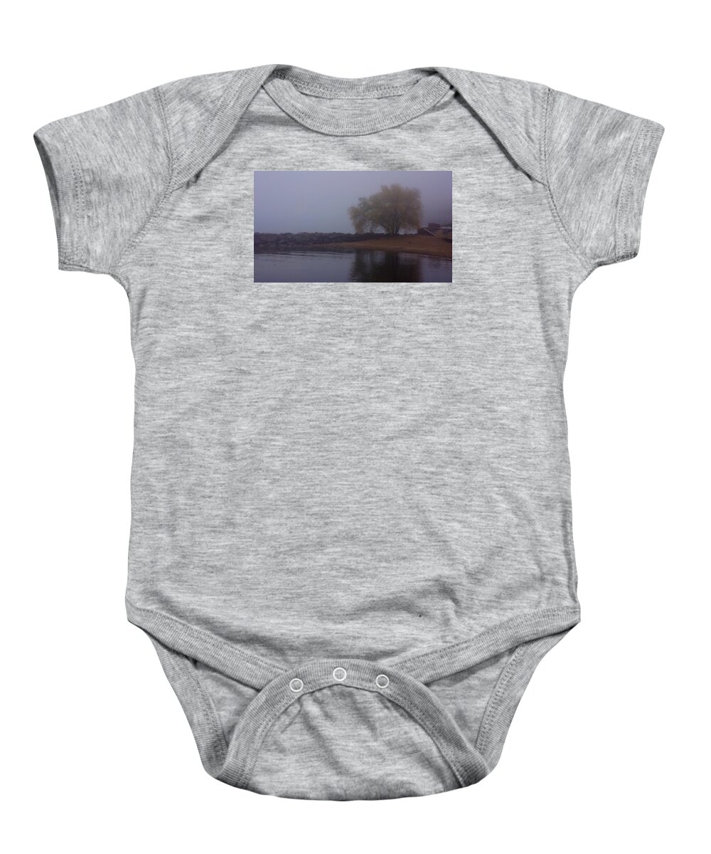 Fog Baby Onesie featuring the photograph Fog Lake Tree by Brooke Bowdren