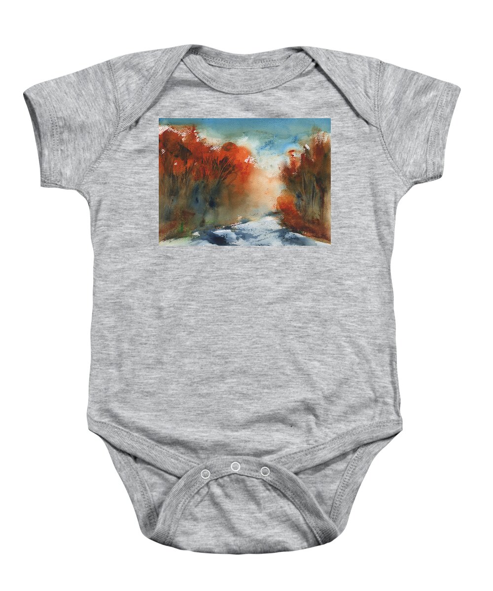Following Autumn Baby Onesie featuring the painting Following Autumn by Frank Bright