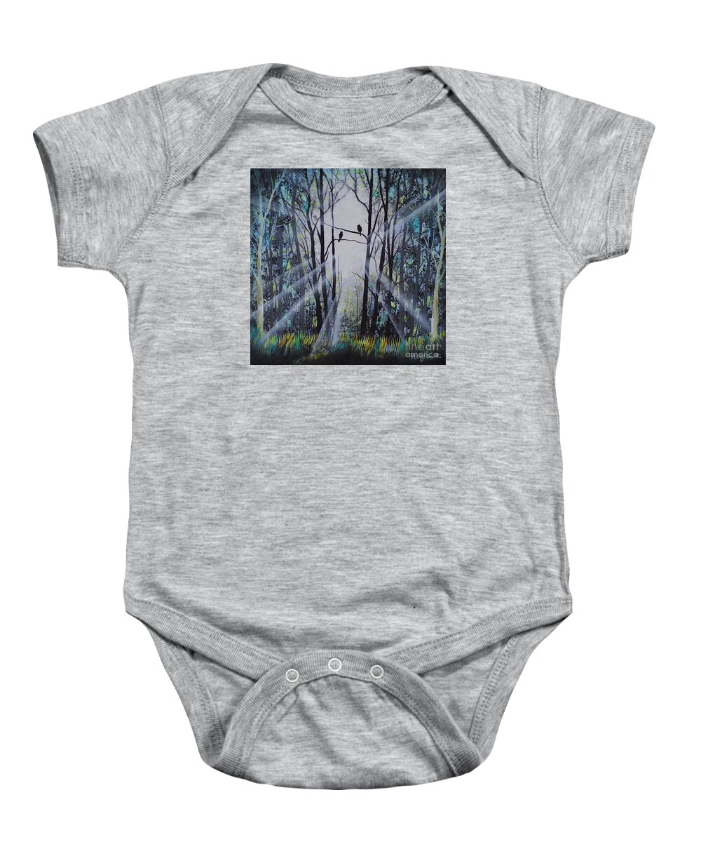 Forest Baby Onesie featuring the painting Forest Birds by Mary Scott
