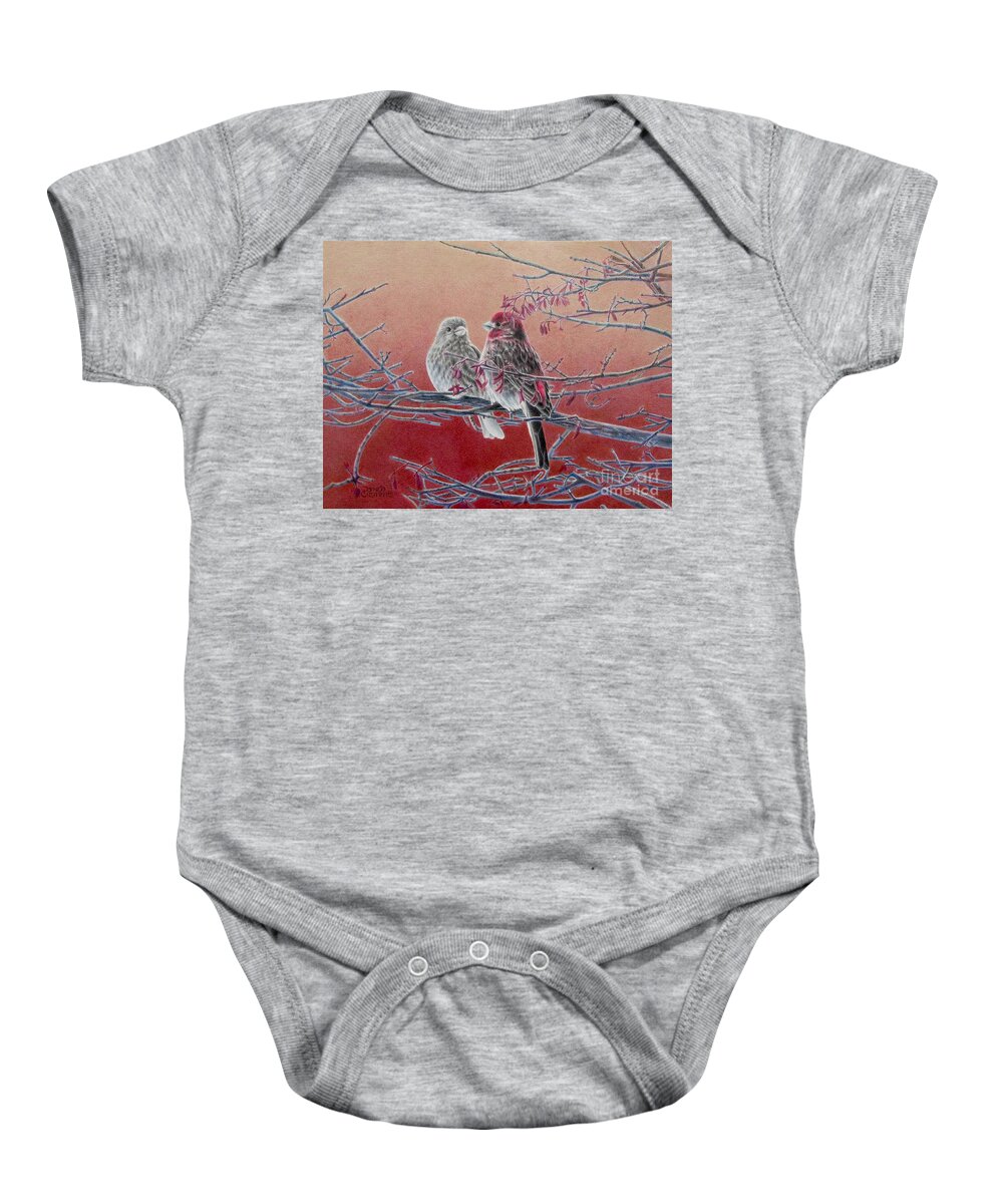 Birds Baby Onesie featuring the painting Forever Finch by Pamela Clements