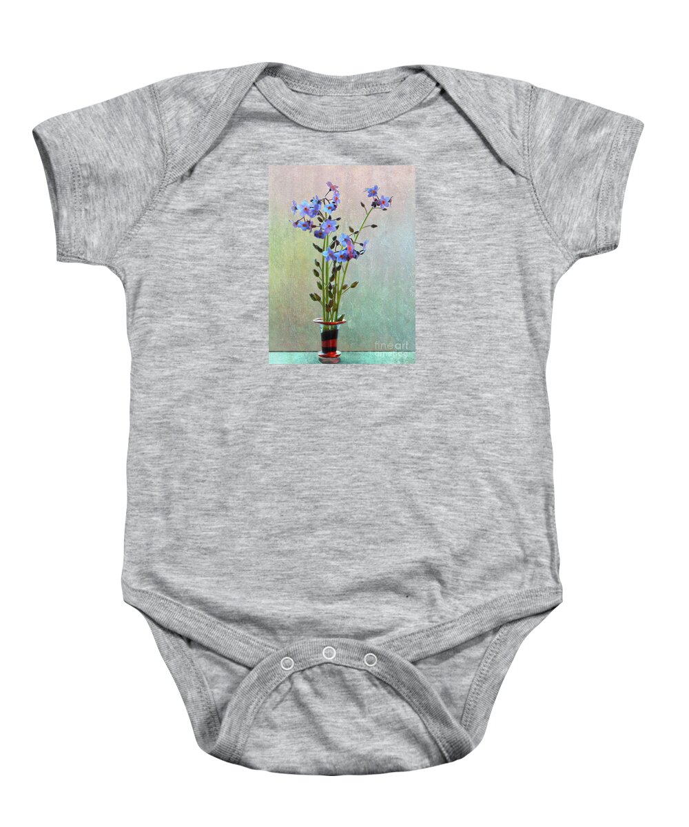 Still Life Baby Onesie featuring the photograph Forget Me Not Flower Arrangement by Nina Silver