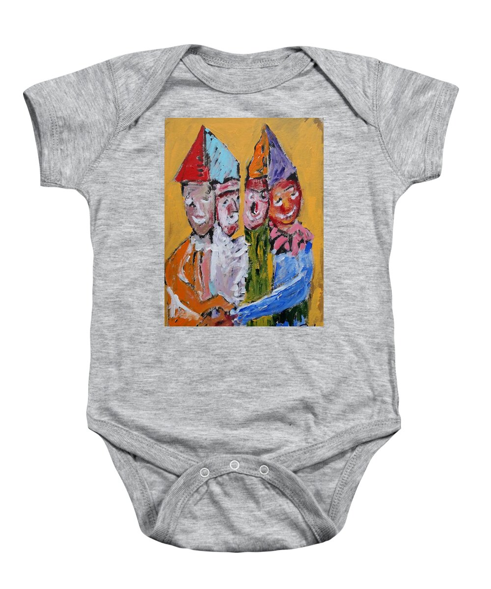 Politician Baby Onesie featuring the painting Four clowns Do we need a stability pact Satiric Paintings III by Bachmors Artist