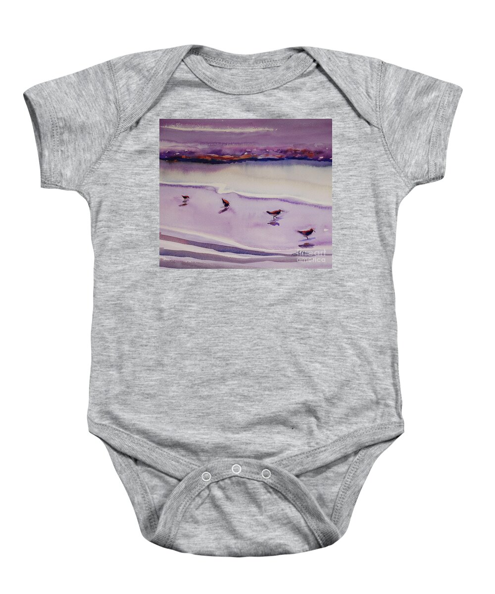 Original Watercolor Paintings Baby Onesie featuring the painting Four Sandpipers by Julianne Felton