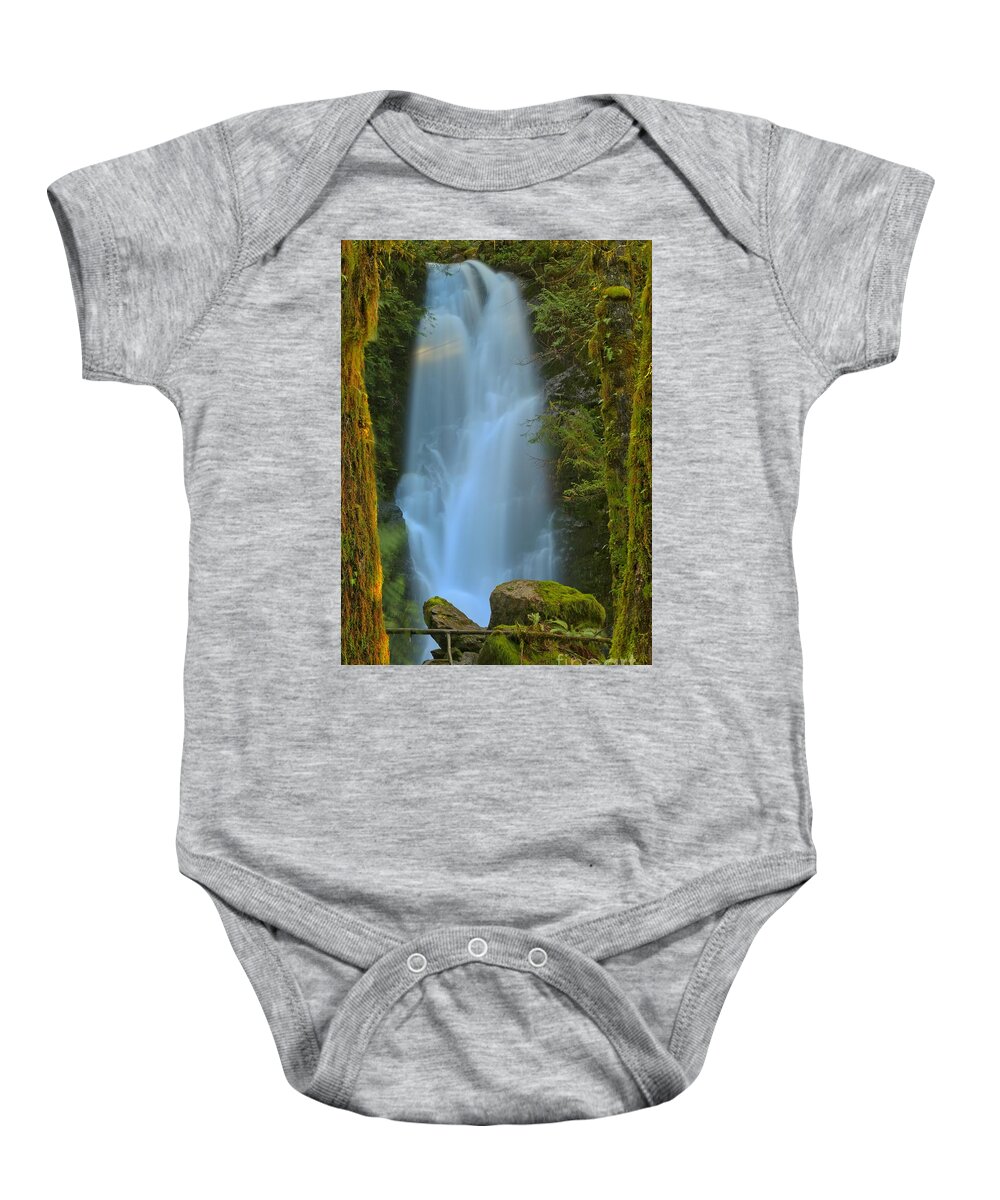 Merriman Falls Baby Onesie featuring the photograph Framed In The Forest by Adam Jewell