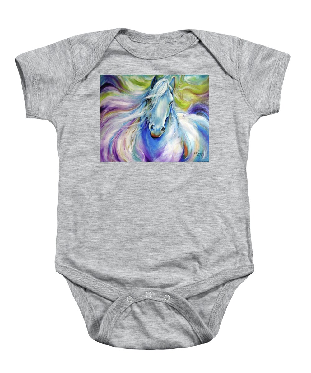 Equine Baby Onesie featuring the painting Freisian Dreamscape by Marcia Baldwin