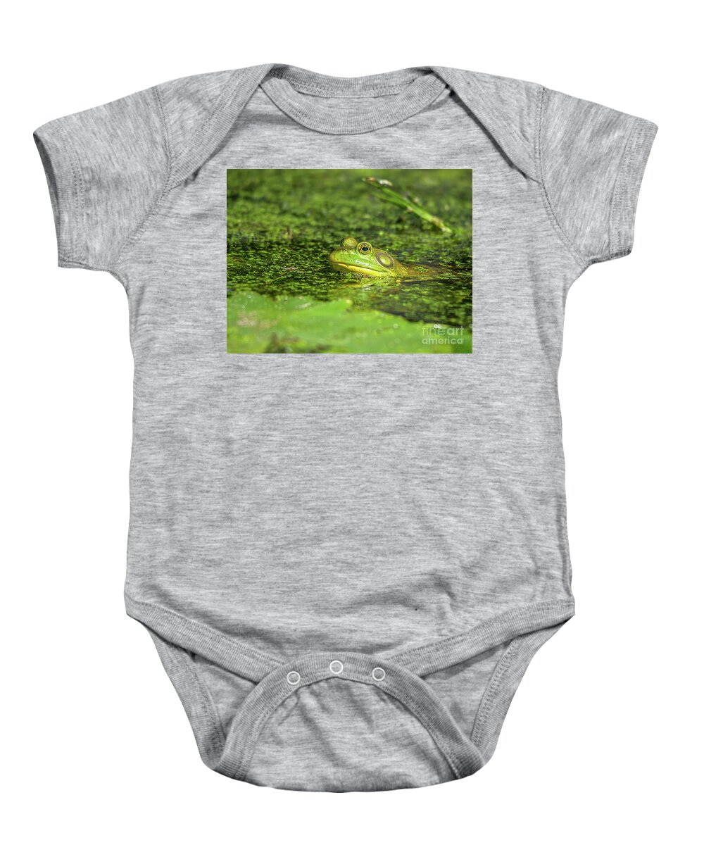 Cheryl Baxter Photography Baby Onesie featuring the photograph Frog in the Swamp by Cheryl Baxter