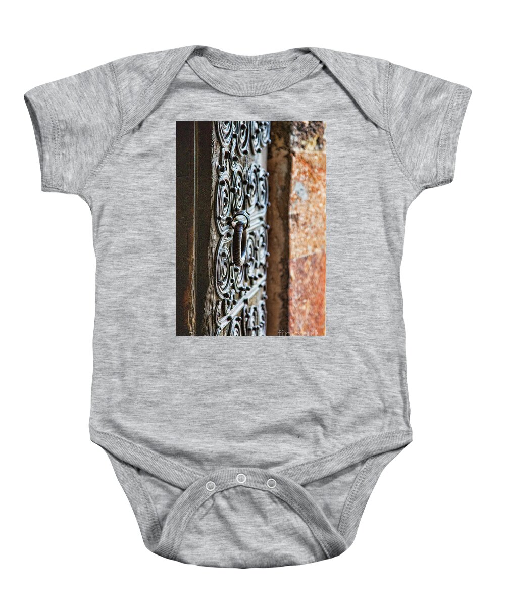 France Baby Onesie featuring the photograph Front Door Church France by Chuck Kuhn