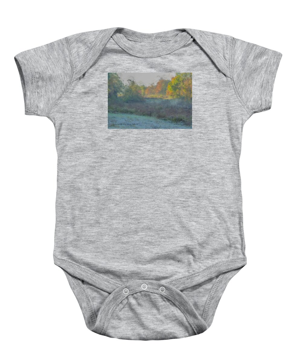 Sheep Pasture Baby Onesie featuring the painting Frost on the Meadows by Bill McEntee