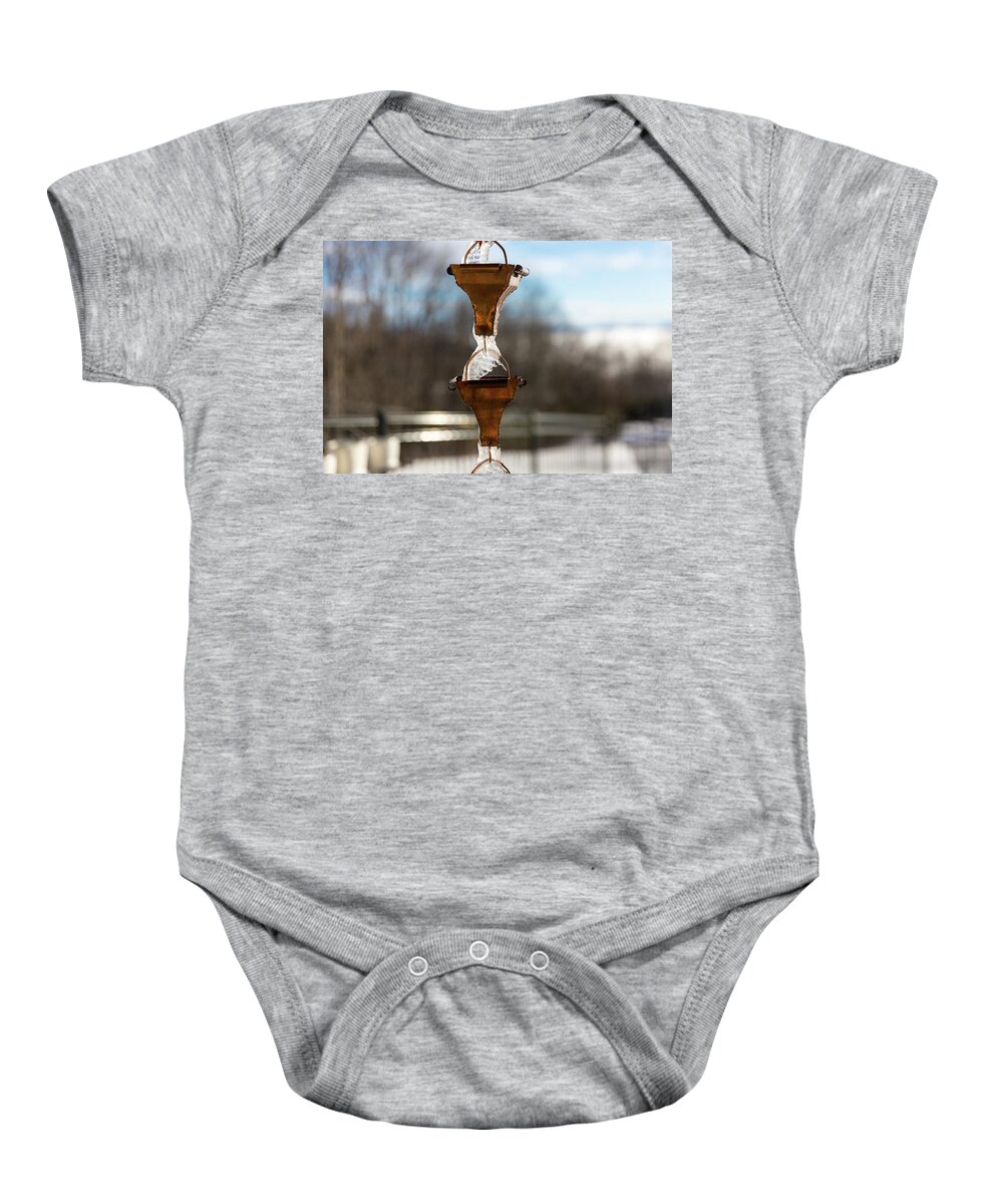 Rain Chains Baby Onesie featuring the photograph Frozen Rain Chains by D K Wall