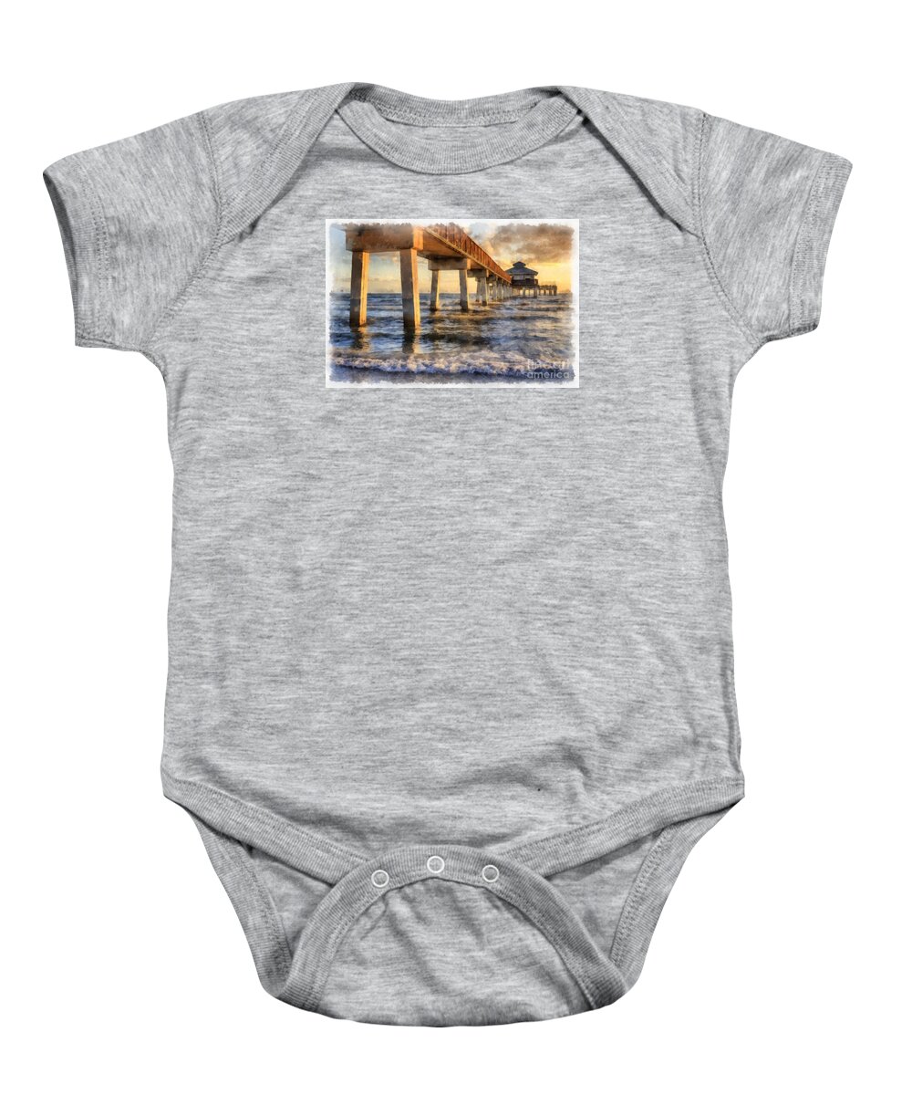 Watercolor Baby Onesie featuring the painting Ft. Myers Fishing Pier Watercolor by Edward Fielding