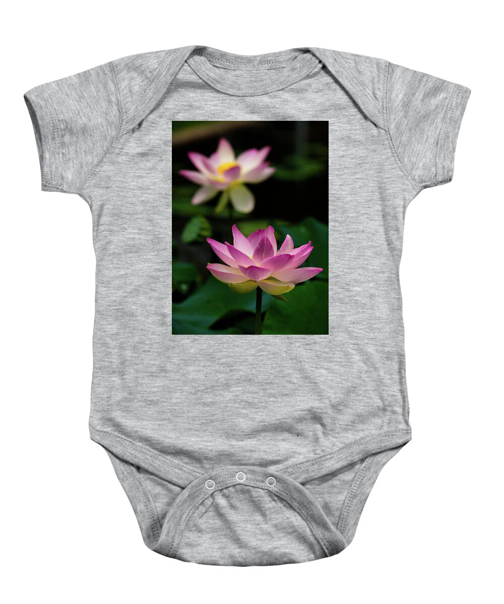 Bloom Baby Onesie featuring the photograph Full Blooming Dual Lotus Lilies by Dennis Dame
