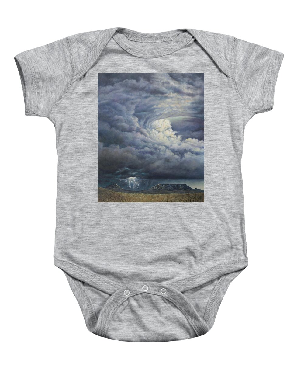 Square Butte Baby Onesie featuring the painting Fury Over Square Butte by Kim Lockman