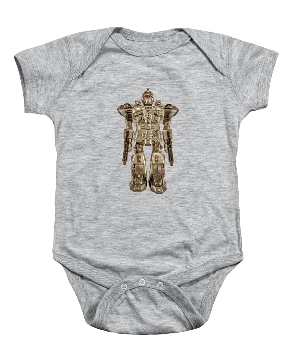 Art Baby Onesie featuring the photograph Future Cop Robot on Black by YoPedro
