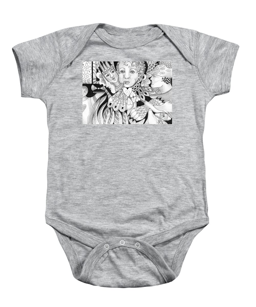 Dual Nature Baby Onesie featuring the drawing Gentle And Savage by Helena Tiainen