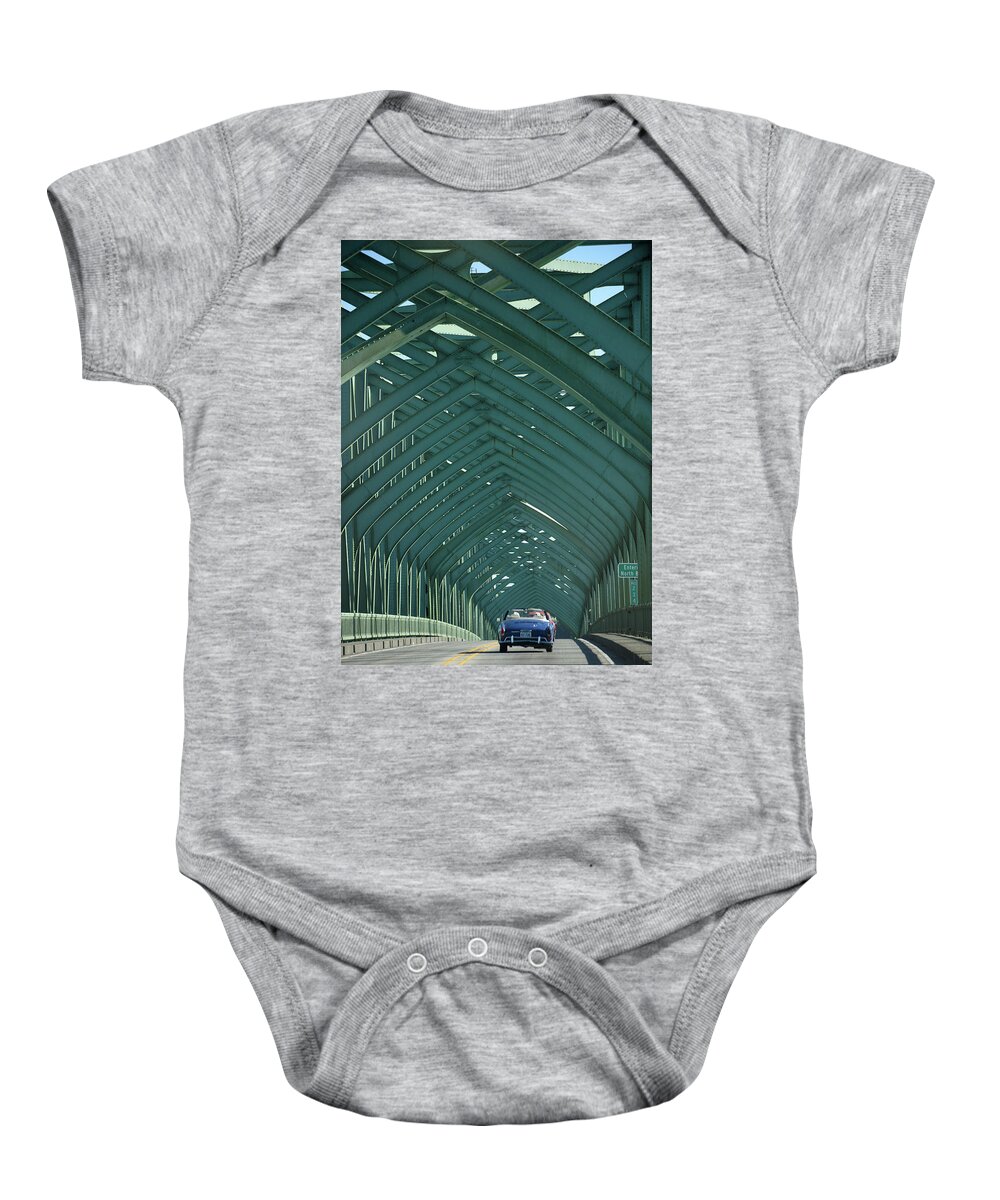 Karmann Ghia Baby Onesie featuring the photograph Ghia on a Green Bridge by Richard Kimbrough
