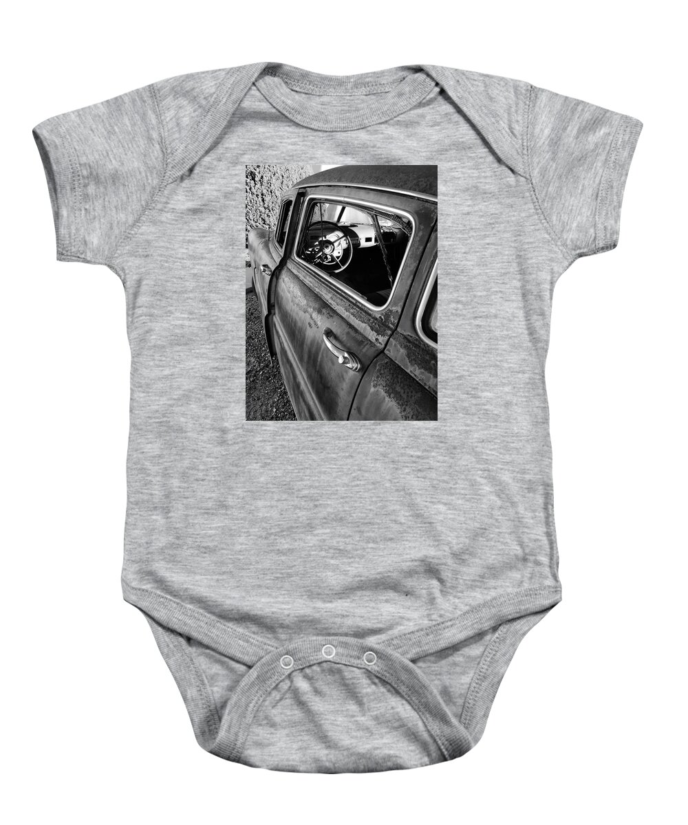Old Car Baby Onesie featuring the photograph Ghost Driver by Brad Hodges
