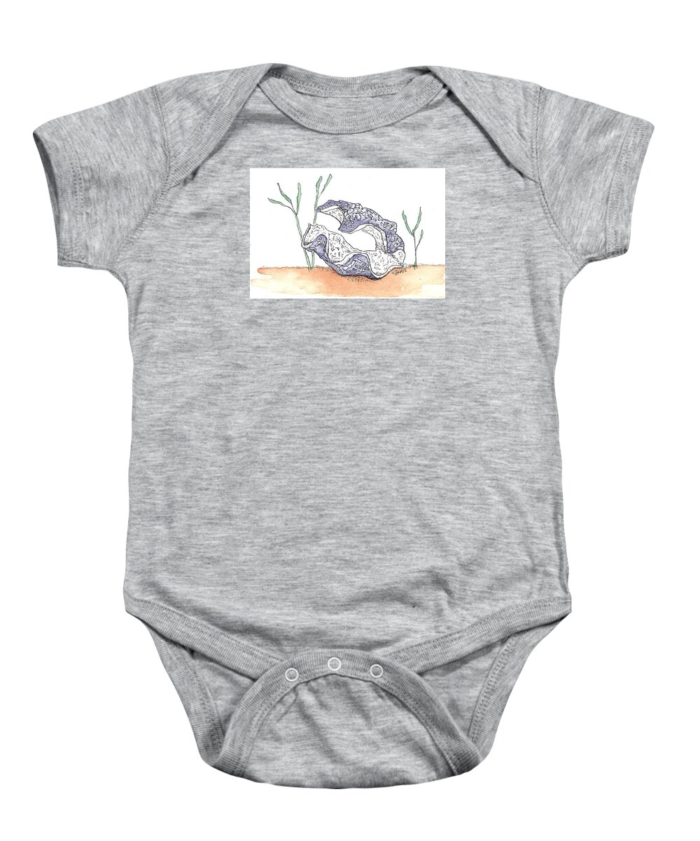 Sea Shells Baby Onesie featuring the painting Giant Clam by Elise Boam