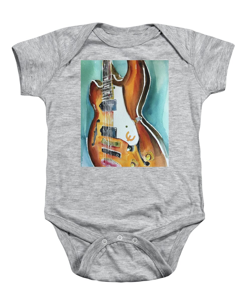 Instrument Baby Onesie featuring the painting Gibson Epiphone by Bonny Butler