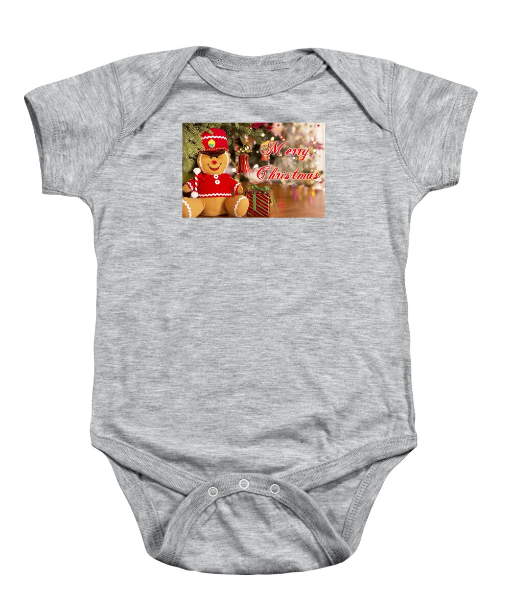 Merry Christmas Baby Onesie featuring the mixed media Ginger Bread Man by Marina Kojukhova