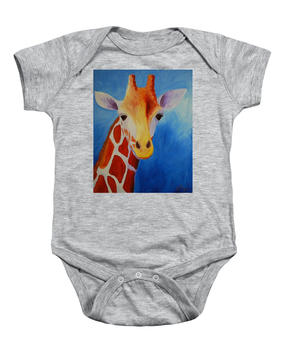 Giraffe Baby Onesie featuring the painting Giraffe by Emily Page