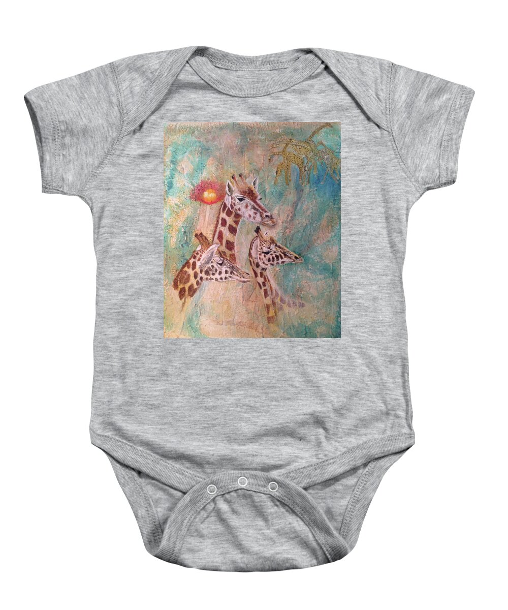 Endangered Species Baby Onesie featuring the painting Giraffes by Toni Willey