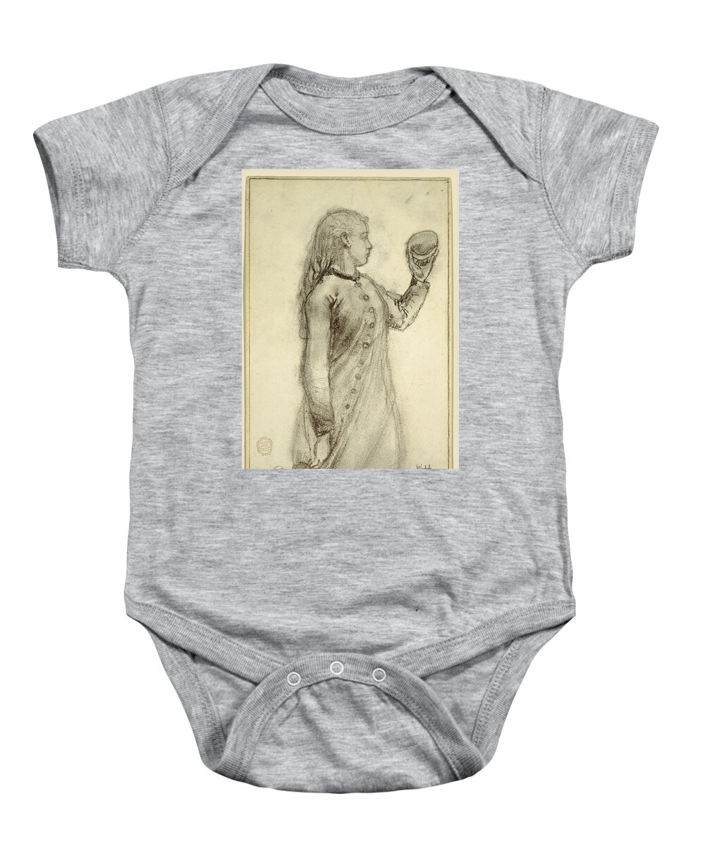 Winslow Homer Baby Onesie featuring the drawing Girl Holding a Shell, 1879 by Winslow Homer