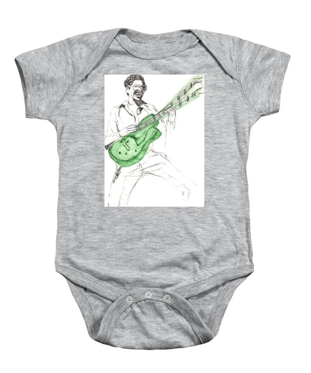 George Johnson Baby Onesie featuring the drawing GJ Guitar by Michelle Gilmore