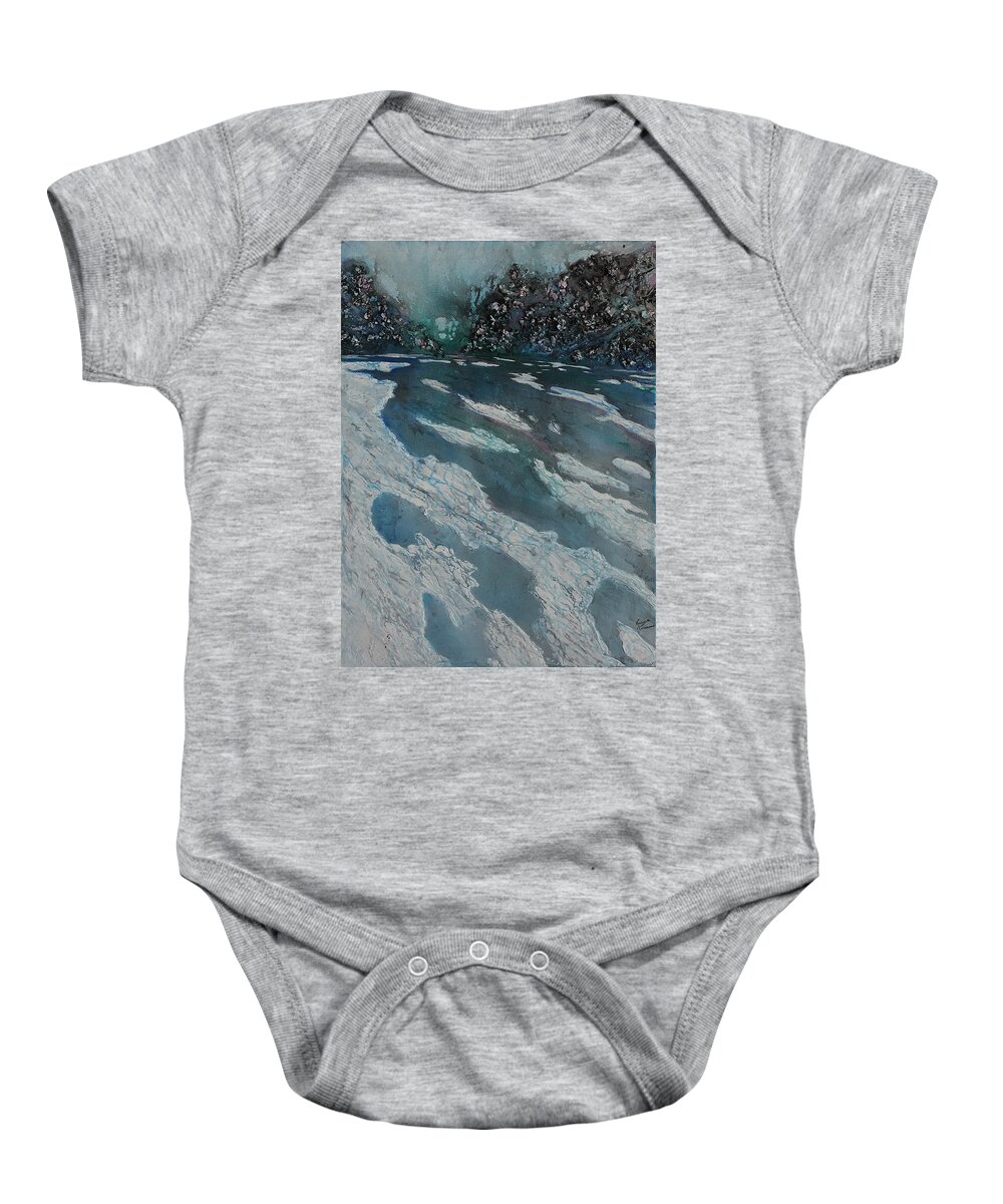 Ice Baby Onesie featuring the painting Glacial Moraine by Ruth Kamenev