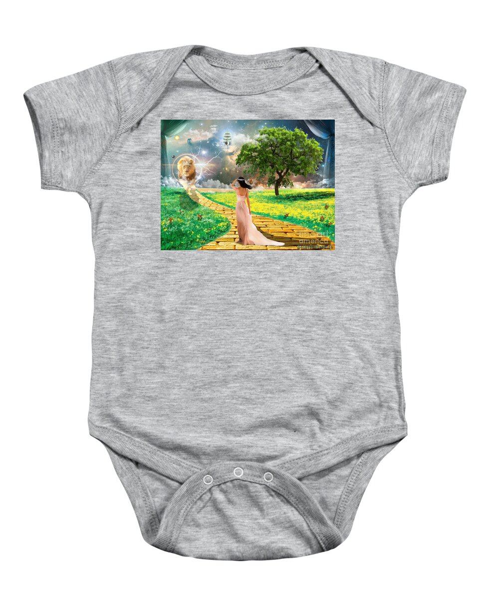Lion Of Judah Ship Salvation Bride Of Christ Tree Of Life Baby Onesie featuring the digital art Glory Road by Dolores Develde
