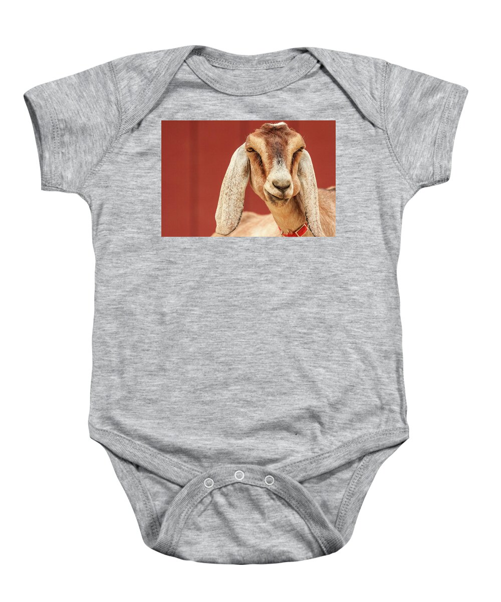 Animal Baby Onesie featuring the photograph Goat With an Attitude by Joni Eskridge