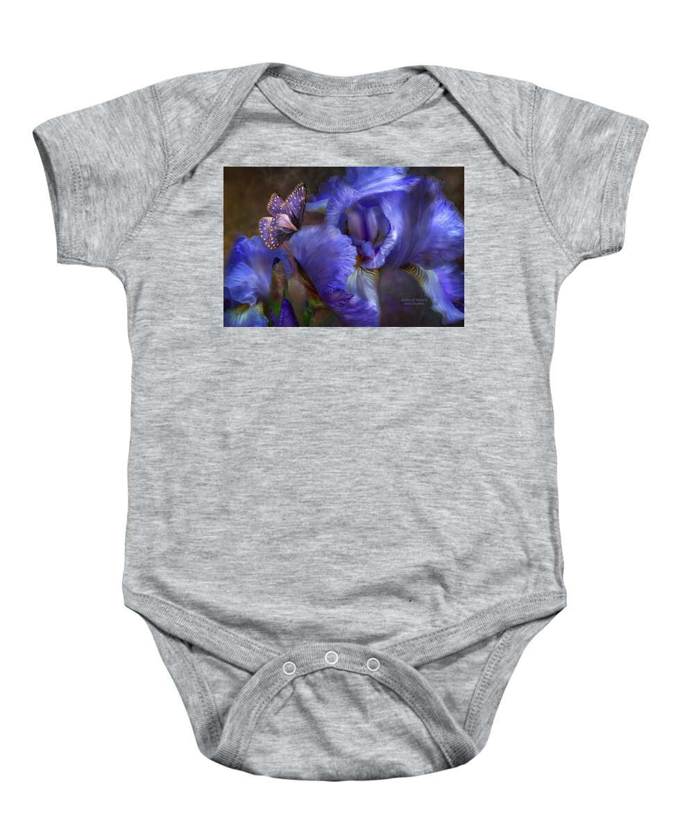 Iris Baby Onesie featuring the mixed media Goddess Of Mystery by Carol Cavalaris