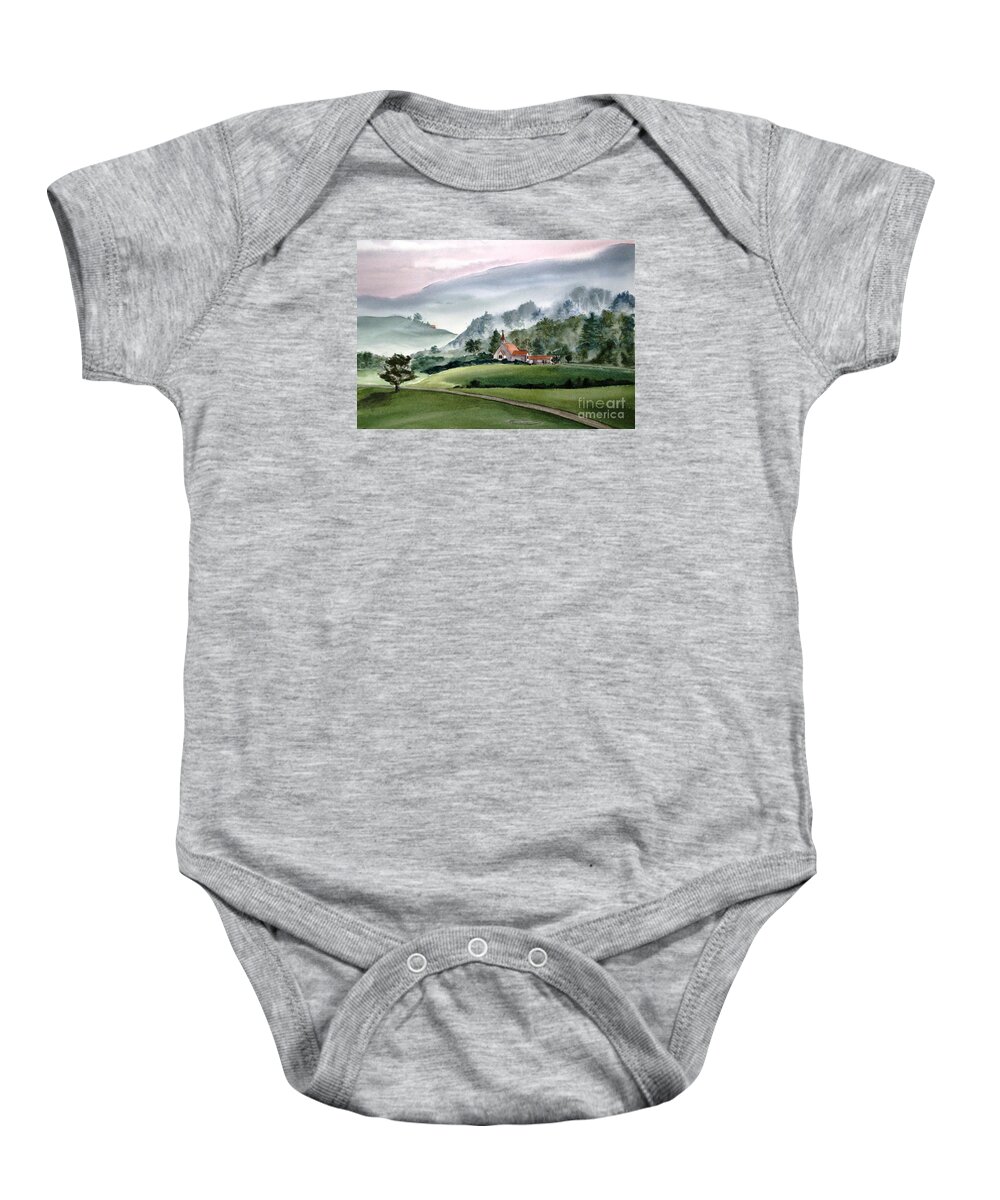 Landscape Baby Onesie featuring the painting God's Country by Petra Burgmann
