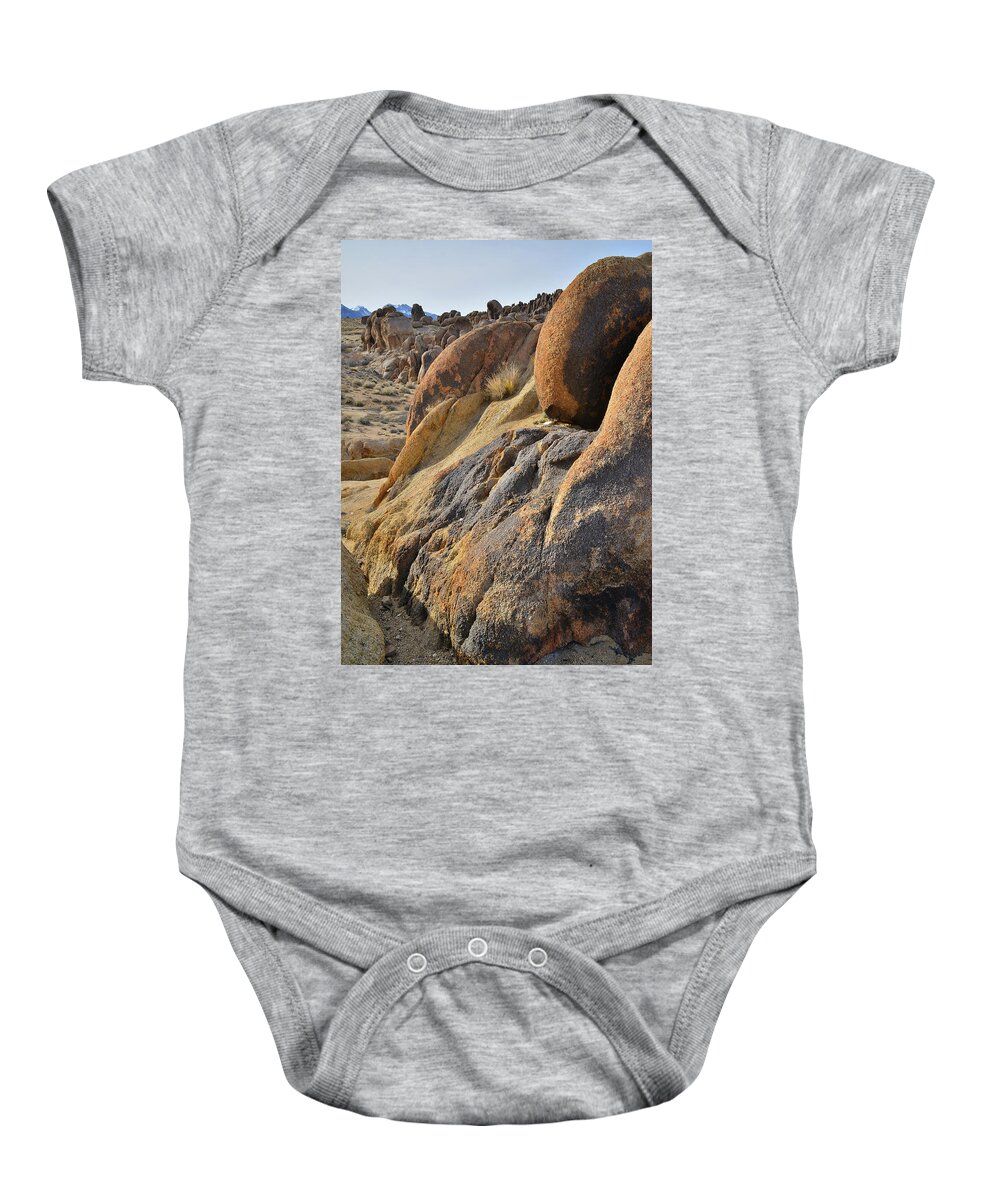 Alabama Hills Baby Onesie featuring the photograph Golden Boulders in Alabama Hills by Ray Mathis