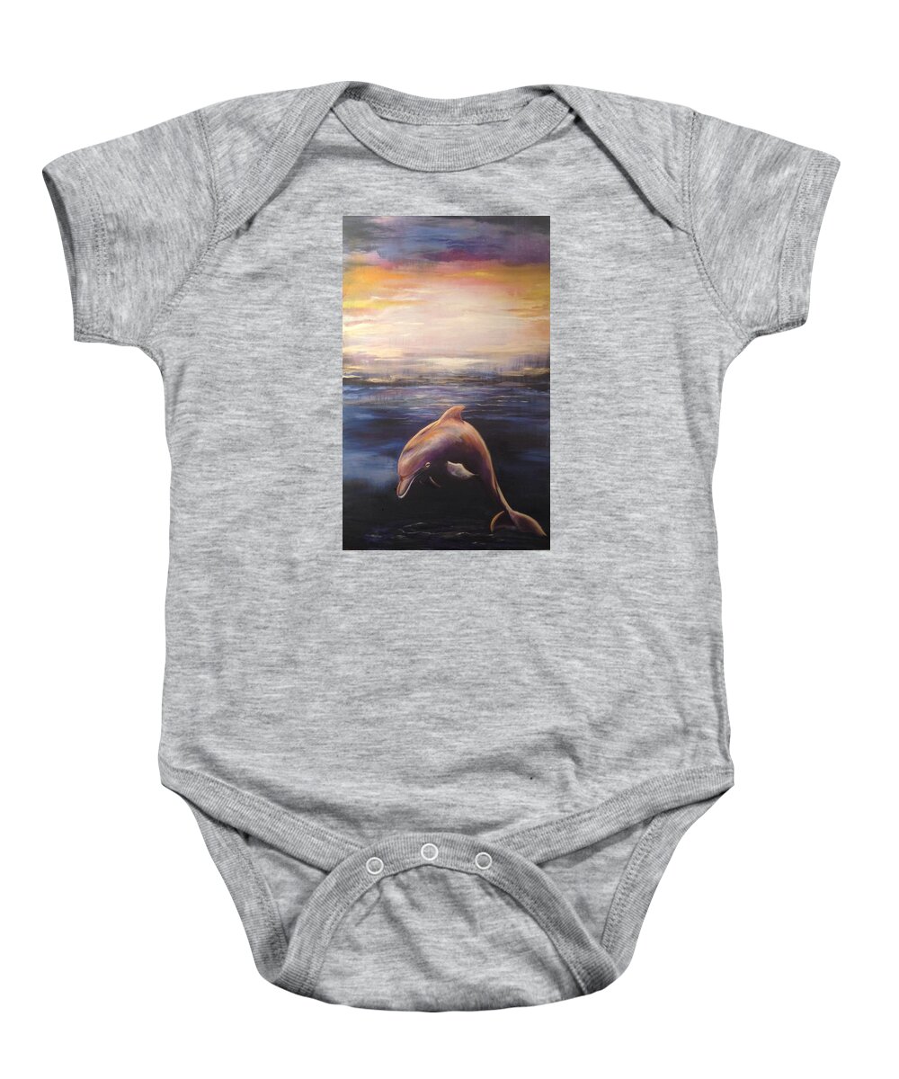 Sea Baby Onesie featuring the painting Golden Dolphin by Karen Ferrand Carroll