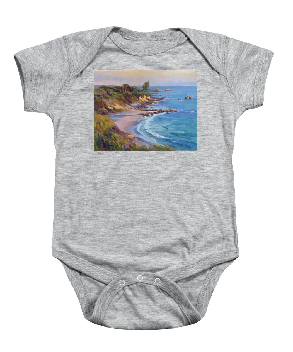 California Baby Onesie featuring the painting Golden Hour at Corona del Mar by Konnie Kim