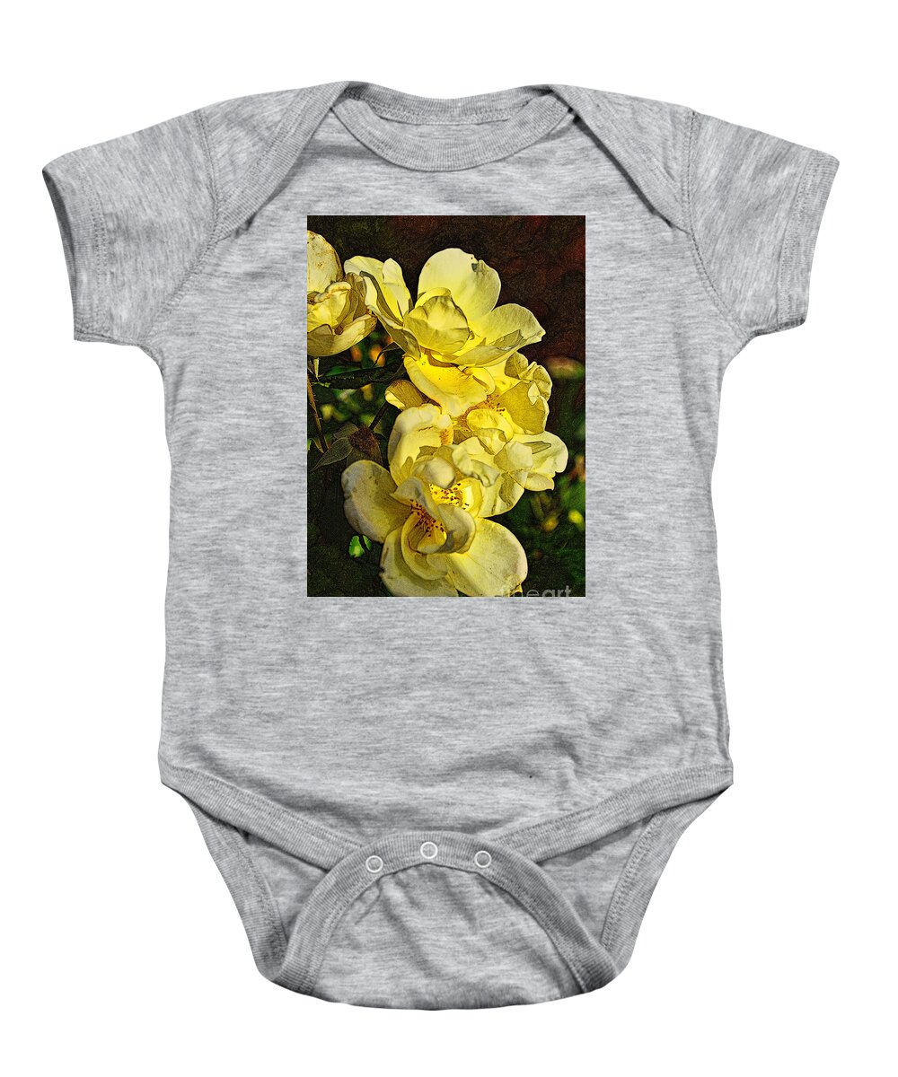 Rose Baby Onesie featuring the photograph Golden Oldie Sunset Rose by Miriam Danar