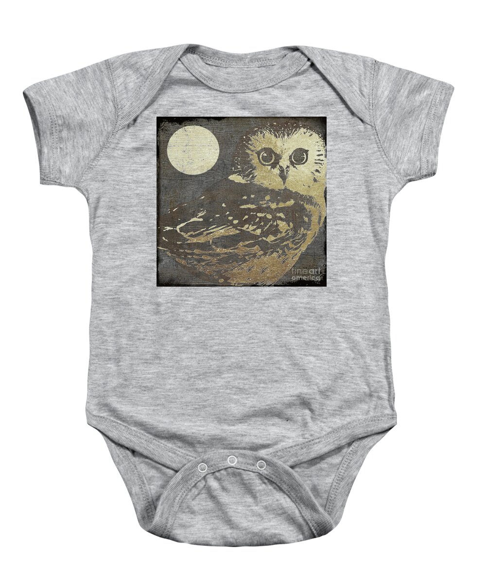 Owl Baby Onesie featuring the painting Golden Owl by Mindy Sommers