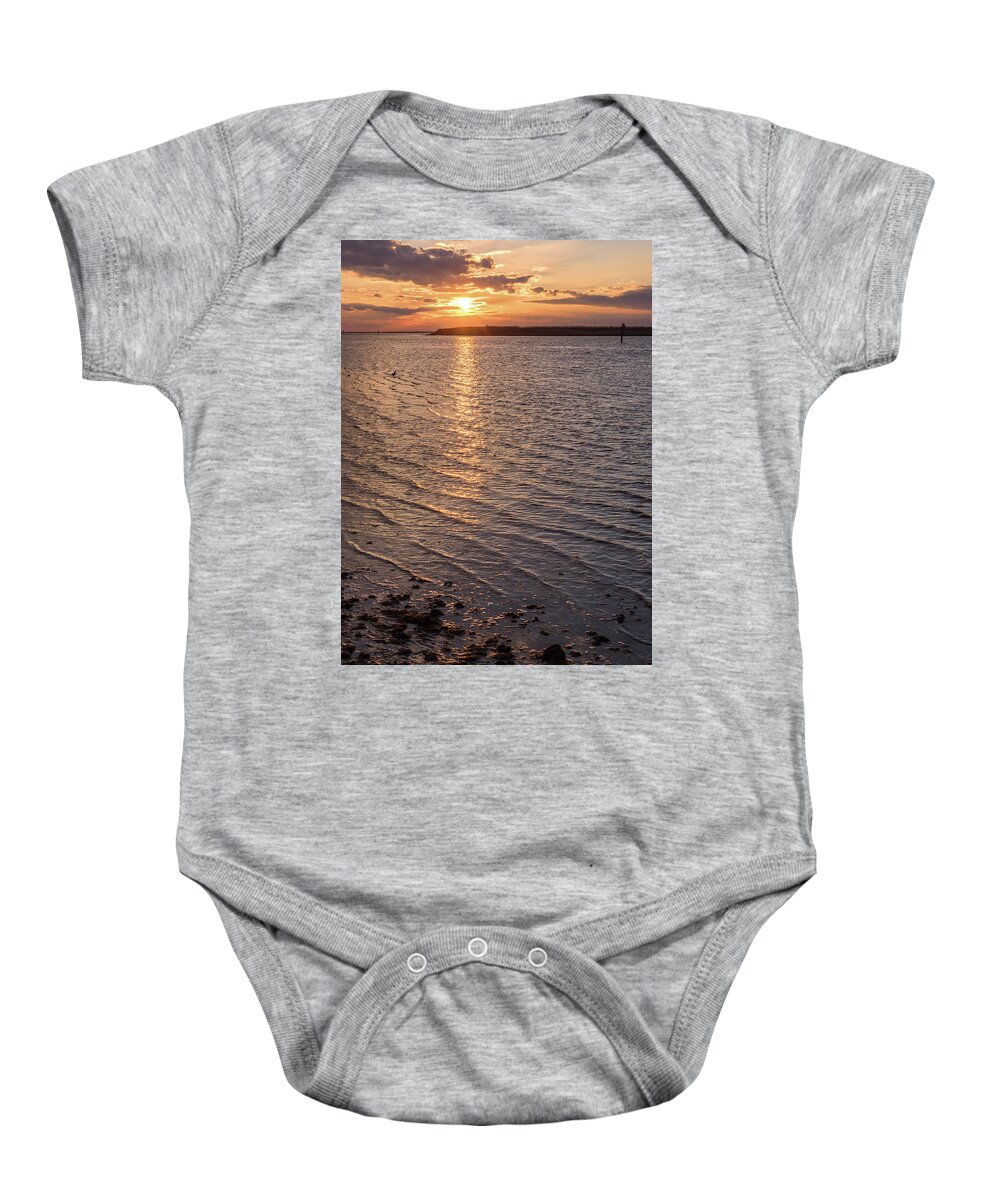 Golden Ripples Lbi New Jersey Sunset Baby Onesie featuring the photograph Golden Ripples LBI New Jersey Sunset by Terry DeLuco