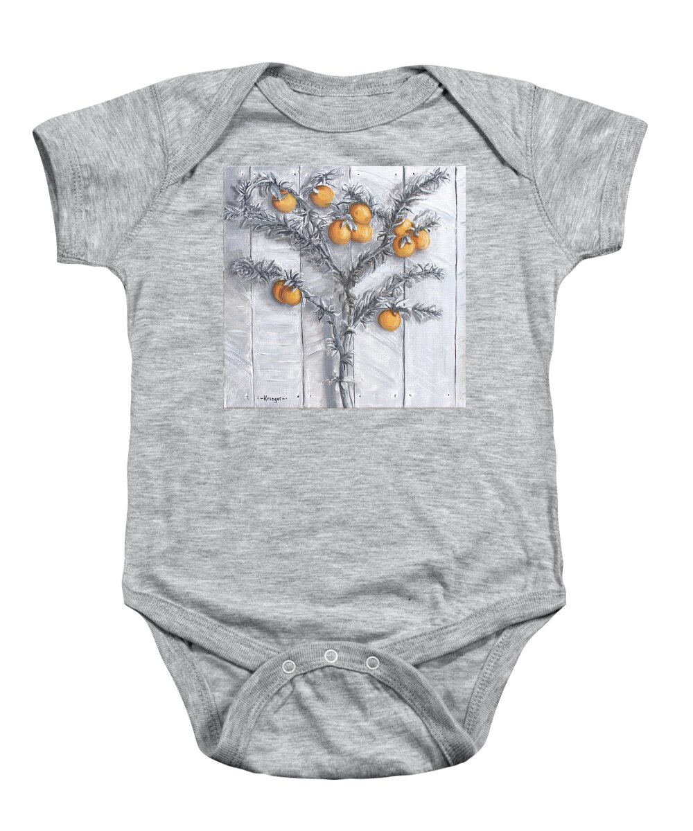 Oranges Baby Onesie featuring the painting Grayscale Oranges by Stephen Krieger