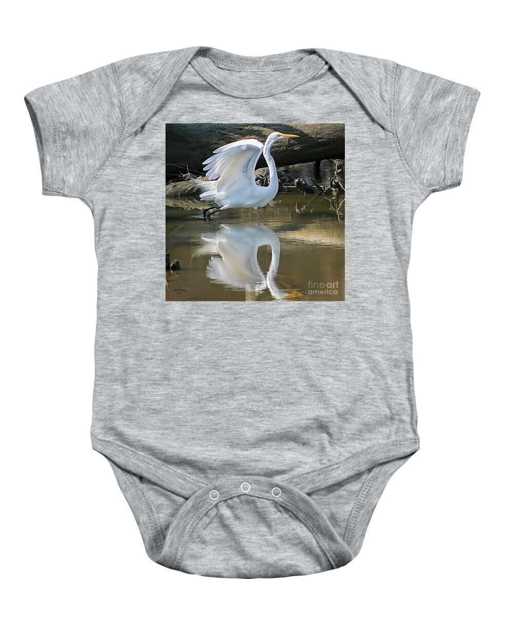 Egret Baby Onesie featuring the photograph Great Egret Lifting Off by DB Hayes