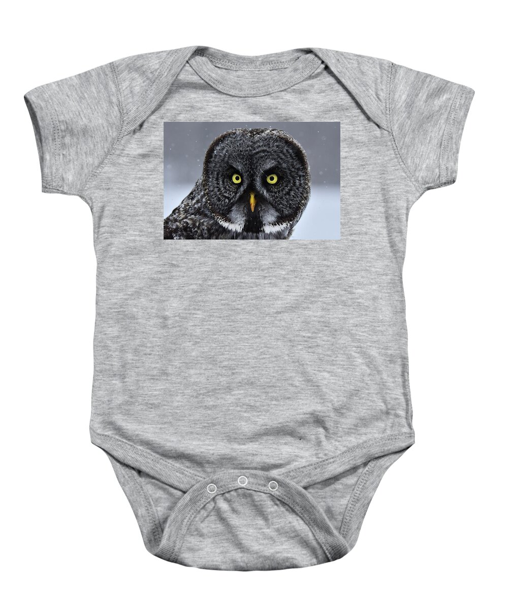 Bird Baby Onesie featuring the photograph Great Gray Owl Face by Alan Lenk