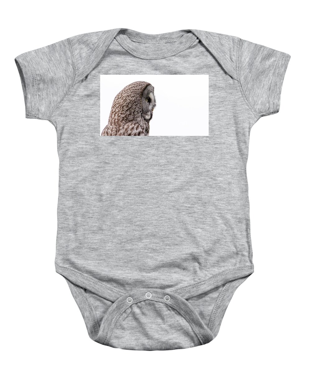 Great Greys Profile On White Baby Onesie featuring the photograph Great Grey's Profile on White by Torbjorn Swenelius