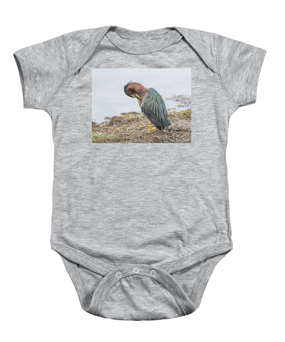 Green Baby Onesie featuring the photograph Green Heron 1337 by Tam Ryan