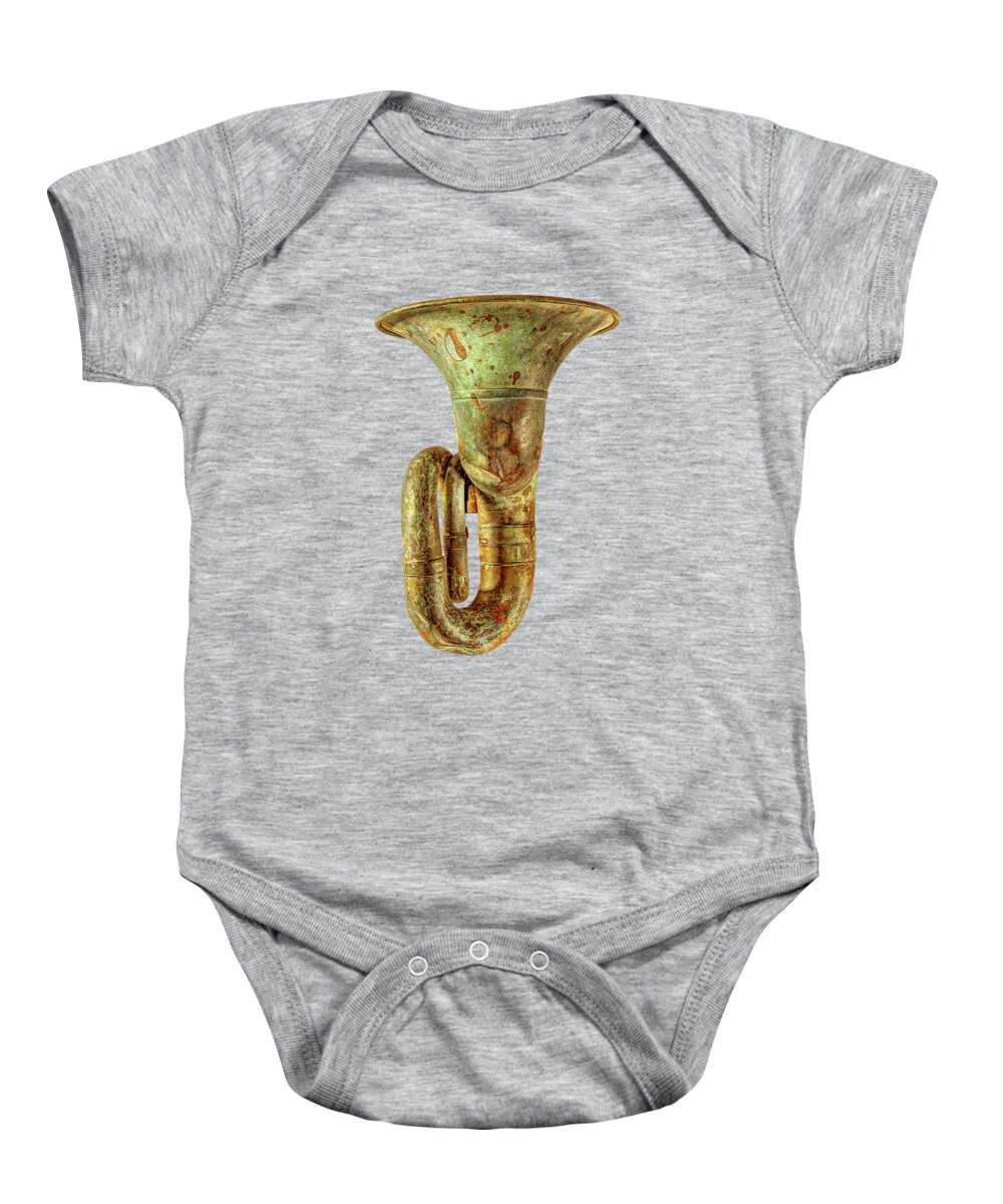 Antique Baby Onesie featuring the photograph Green Horn Up on Black by YoPedro