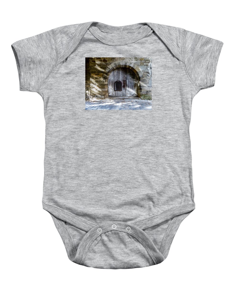 Door Baby Onesie featuring the photograph Guard Tower Door - Rothenburg by Pamela Newcomb